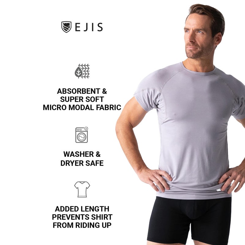 Ejis Sweatproof Undershirt Mens Modal Crew w Sweat Pads, Silver Treated to Fight Embarrassing Body Odor & Armpit Stains, Aluminum Free Alternative to Antiperspirant, Regular Fit (X-Large, Black) - Image 3